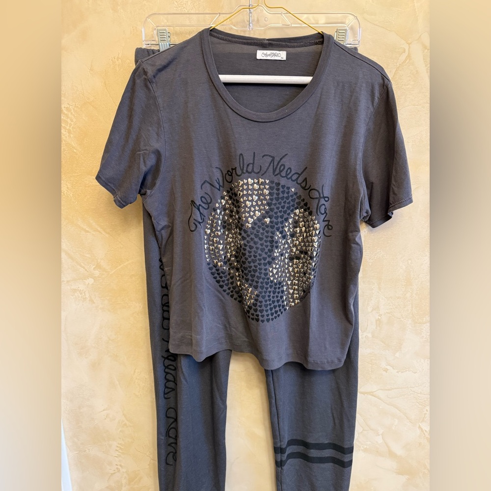 Lauren Moshi “The world needs love” Sweatpants & crop tee